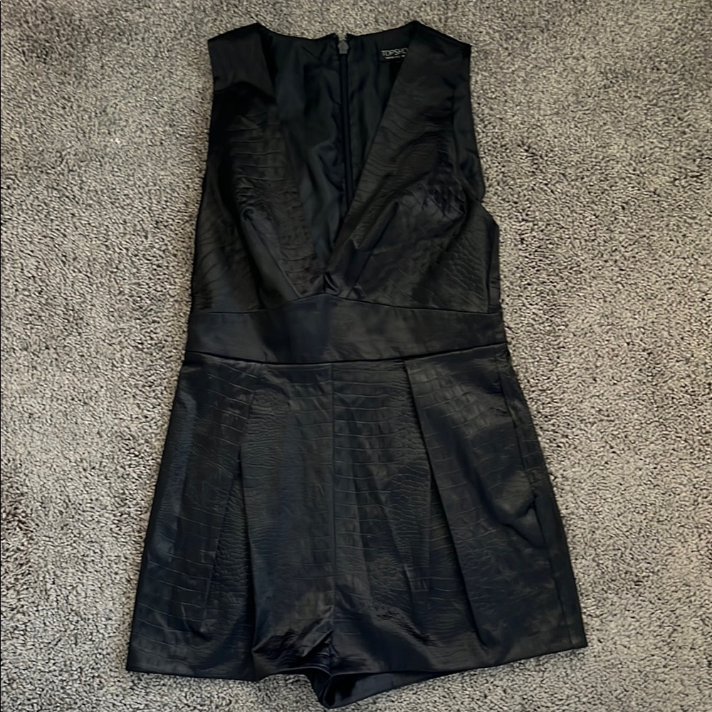 Topshop Black Textured Sleeveless Romper